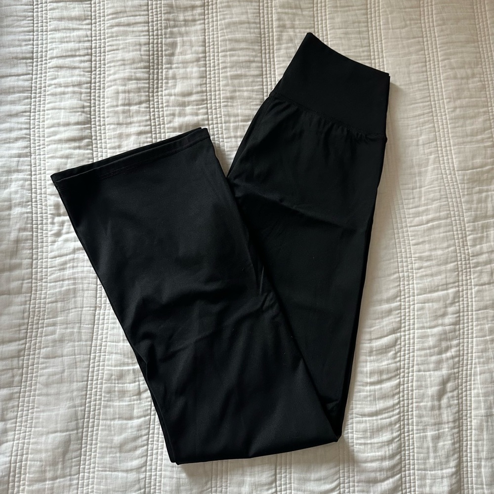 black flare leggings cross cross top